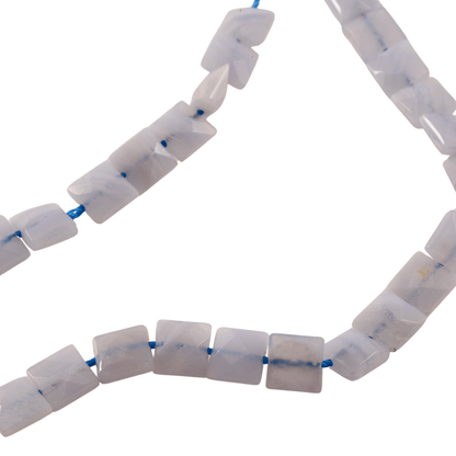 White Chalcedony Faceted Square Beads - 8mm Stone Bead Strand