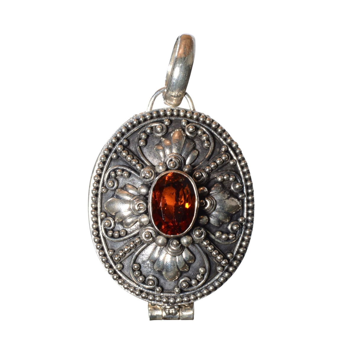 Vintage Sterling Silver Oval Locket with Faceted Red Crystal - 925 Silver Pendant