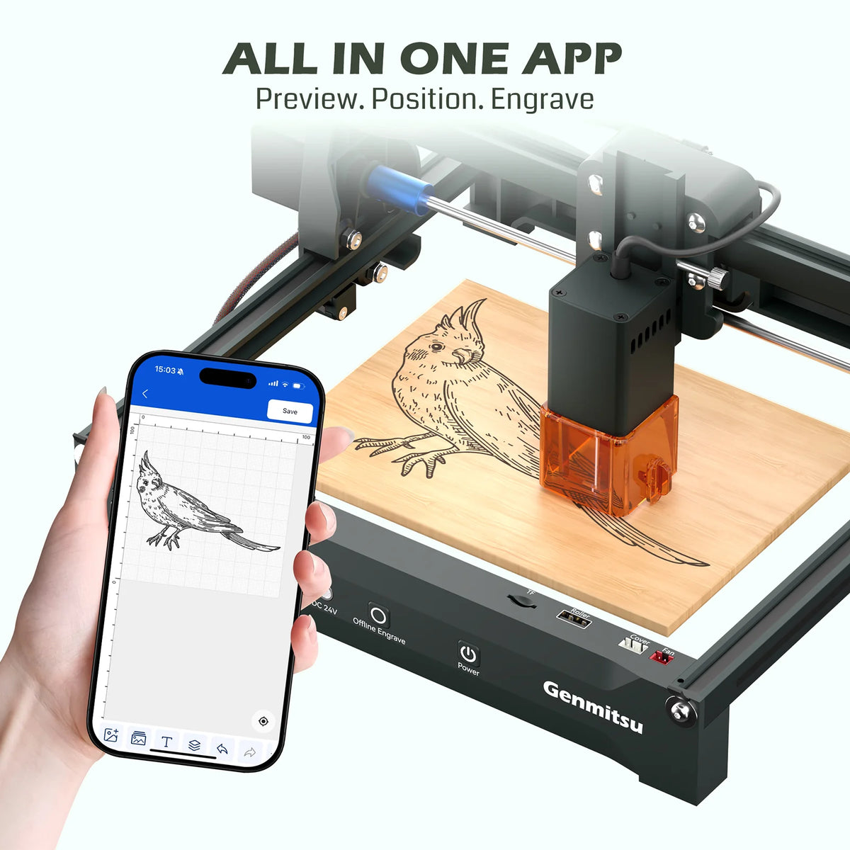 Kortek Laser Engraver Machine, 2.5W/5W/10W, ±0.01mm High Precision, IR Laser Compatible, Portable CNC Laser Cutter — photo 9 of 9