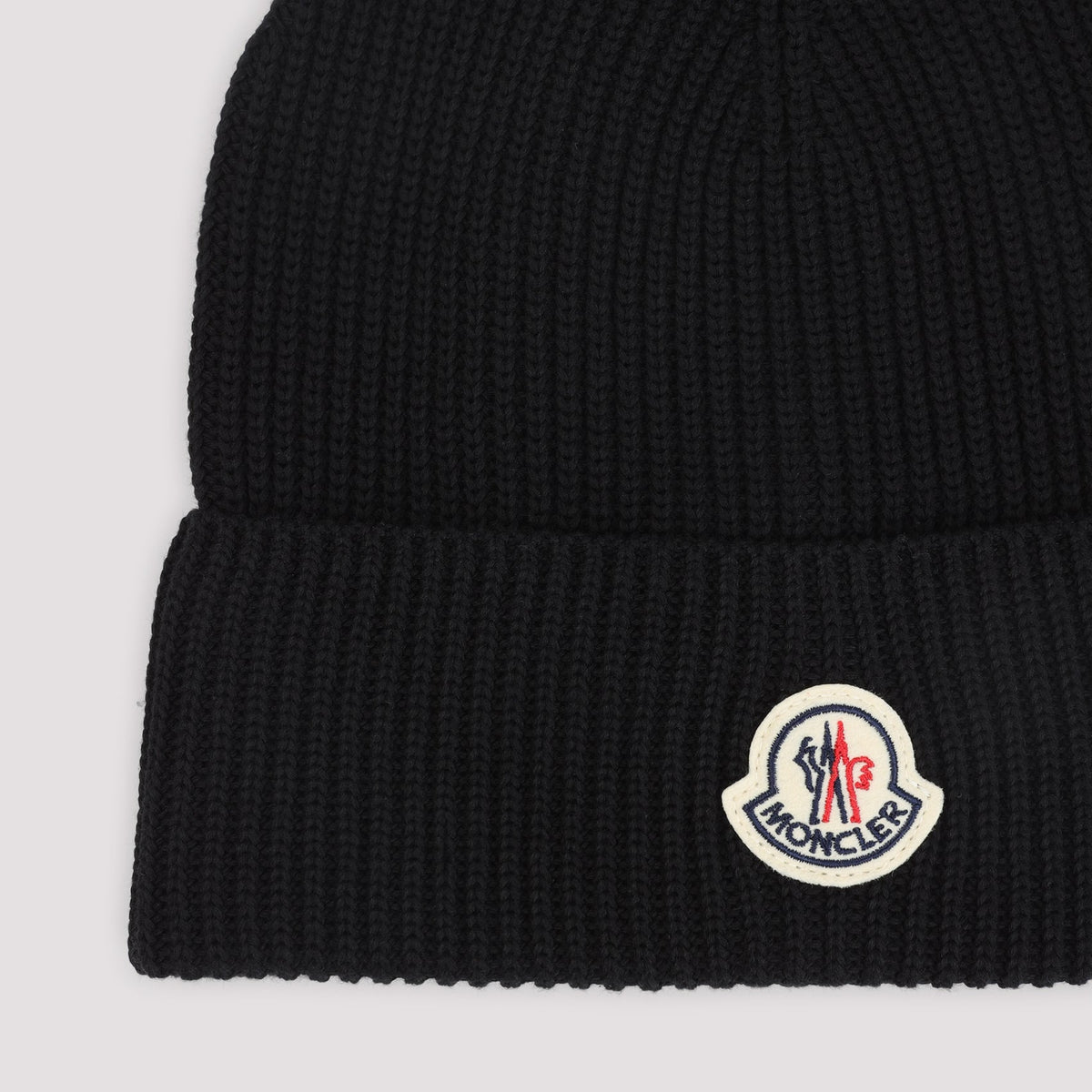MONCLER Cotton Beanie Hat with Logo Patch