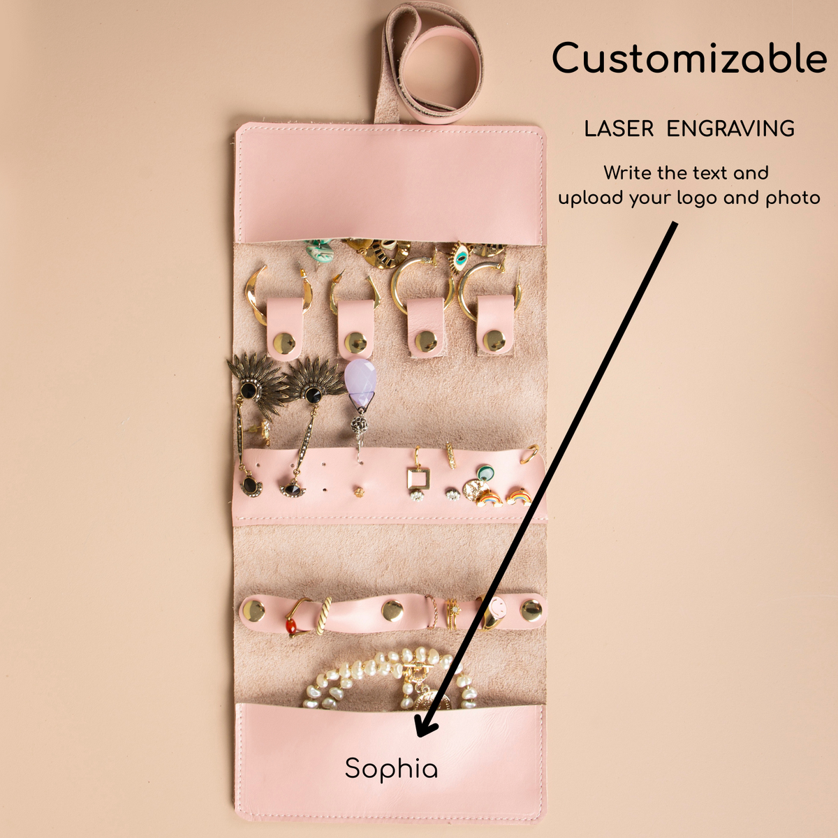 Leather Jewelry Roll - Blush Pink - Florence
