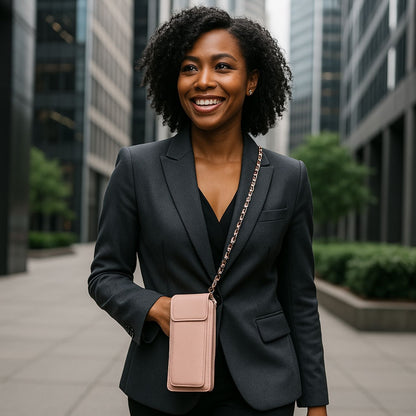 Leather Blue Crossbody Bag Phone Wallet - Columbus