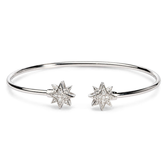 .925 Sterling Silver Diamond Accent Star Flexy Open Bangle Bracelet