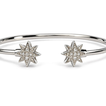 .925 Sterling Silver Diamond Accent Star Flexy Open Bangle Bracelet