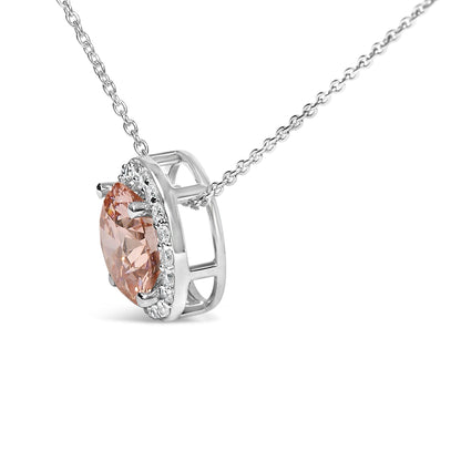 14K White Gold 2 3/8 Cttw Lab Grown Pink Diamond Solitaire with Halo Pendant Necklace - 17" Inches