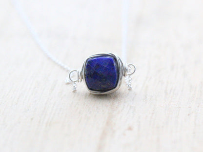 Lapis Lazuli Bezel Style Necklace - Sterling Silver