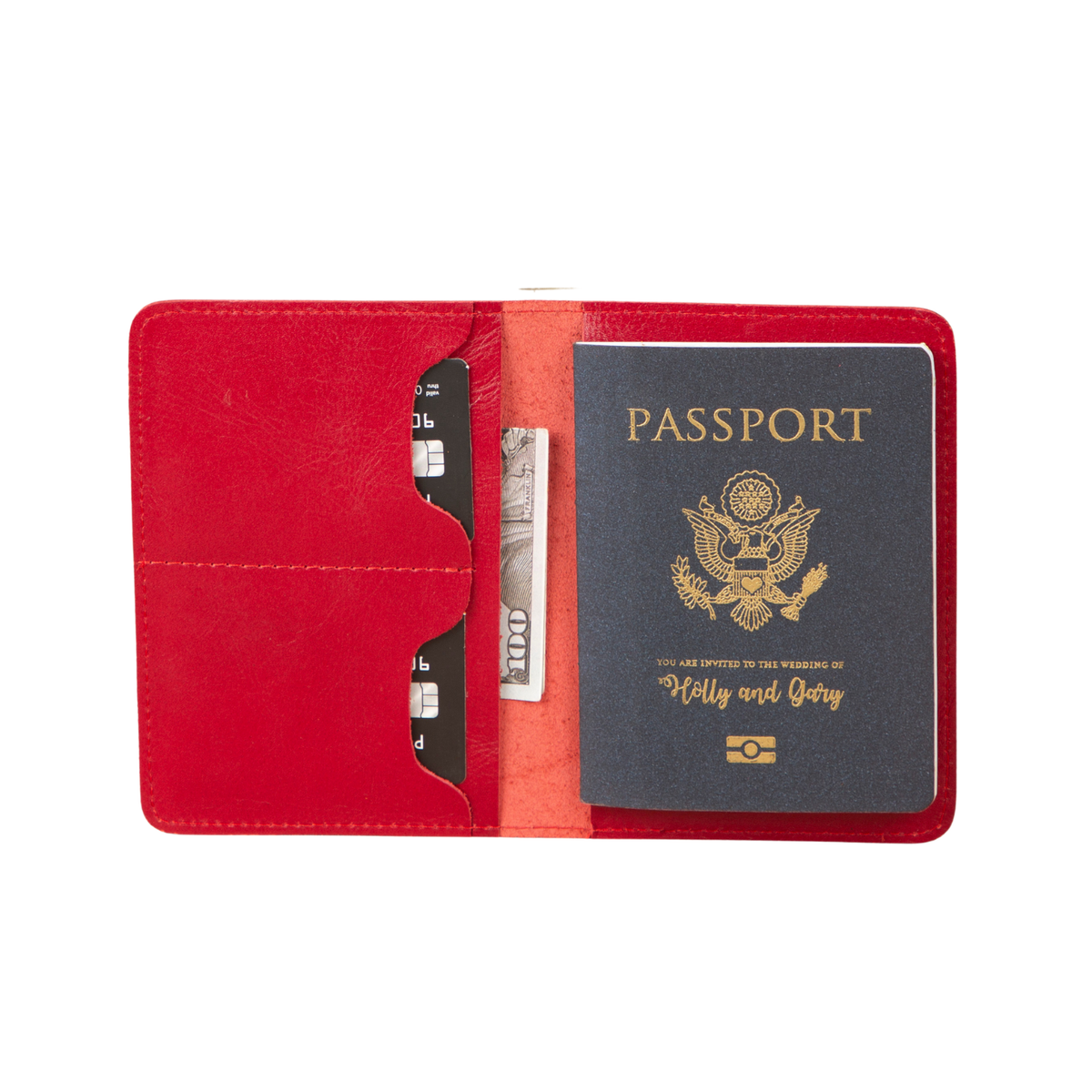 Leather Passport Holder - Red - Milan
