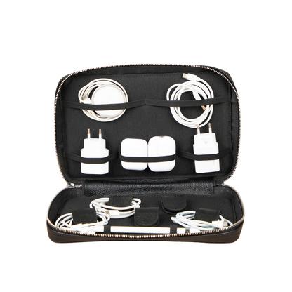 Leather Tech Organizer Case - Black - Oslo