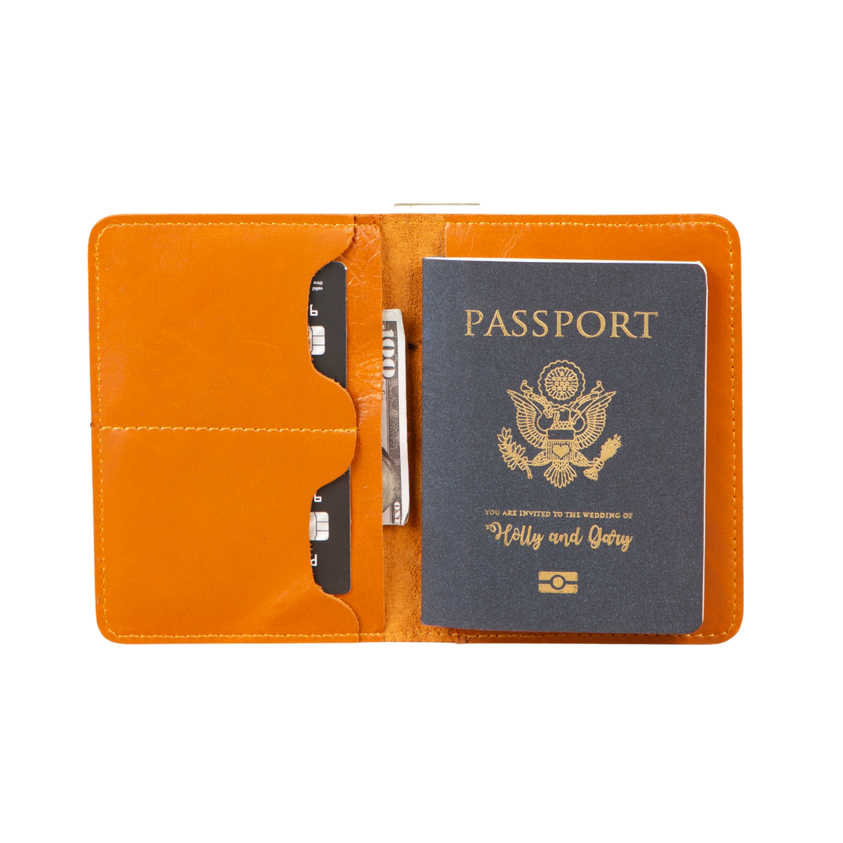 Leather Passport Holder - Orange Brown - Milan