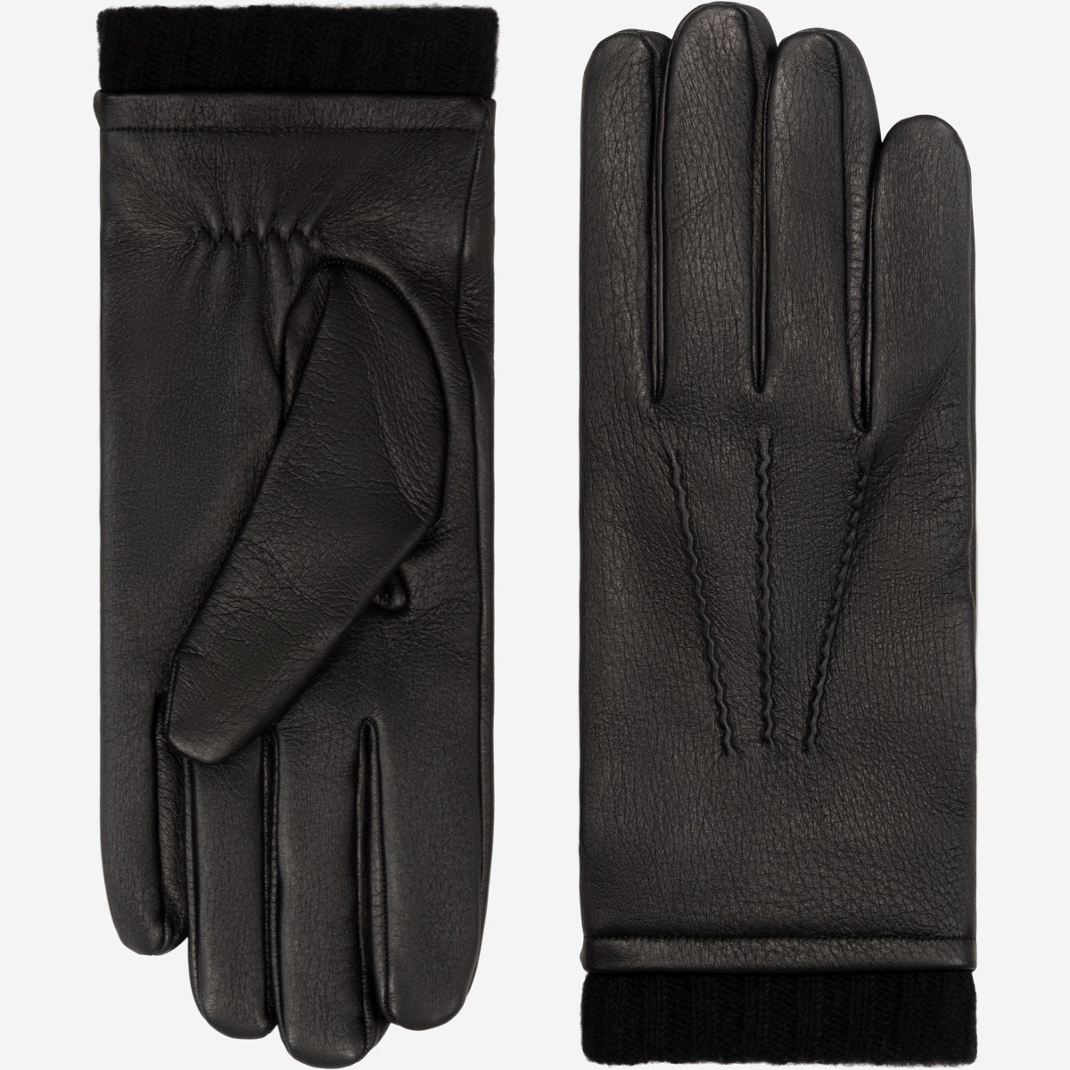 Lorenzo (black) - Italian gloves made of American deerskin leather with cashmere lining — photo 1 of 10