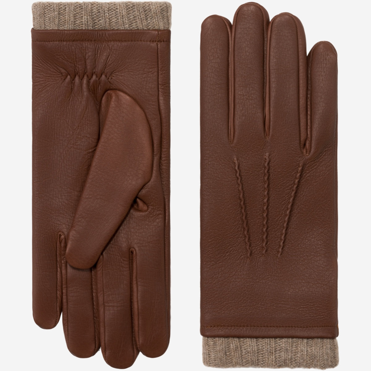 Lorenzo (brown) - Italian gloves made of American deerskin leather with cashmere lining — photo 1 of 10