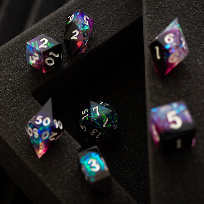 Juego de dados de resina hechos a mano DND con rayos