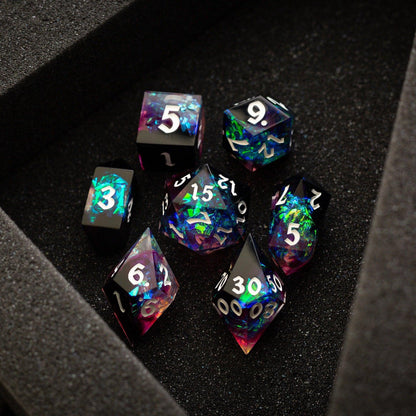 Juego de dados de resina hechos a mano DND con rayos