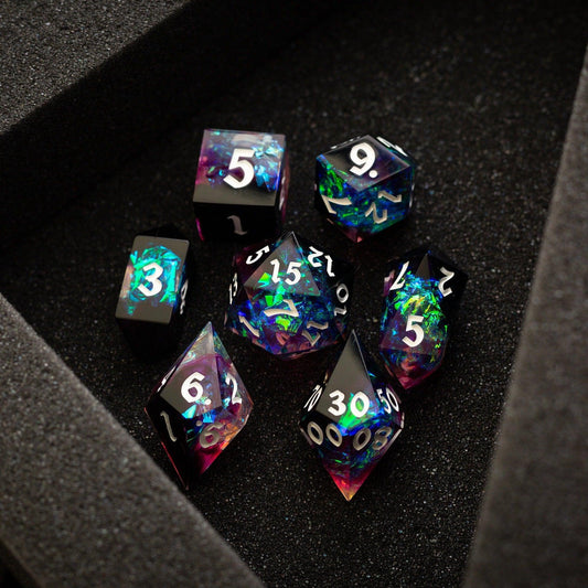 Juego de dados de resina hechos a mano DND con rayos