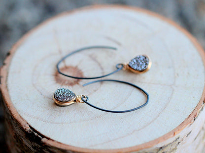 Linear Druzy Drops - Platinum