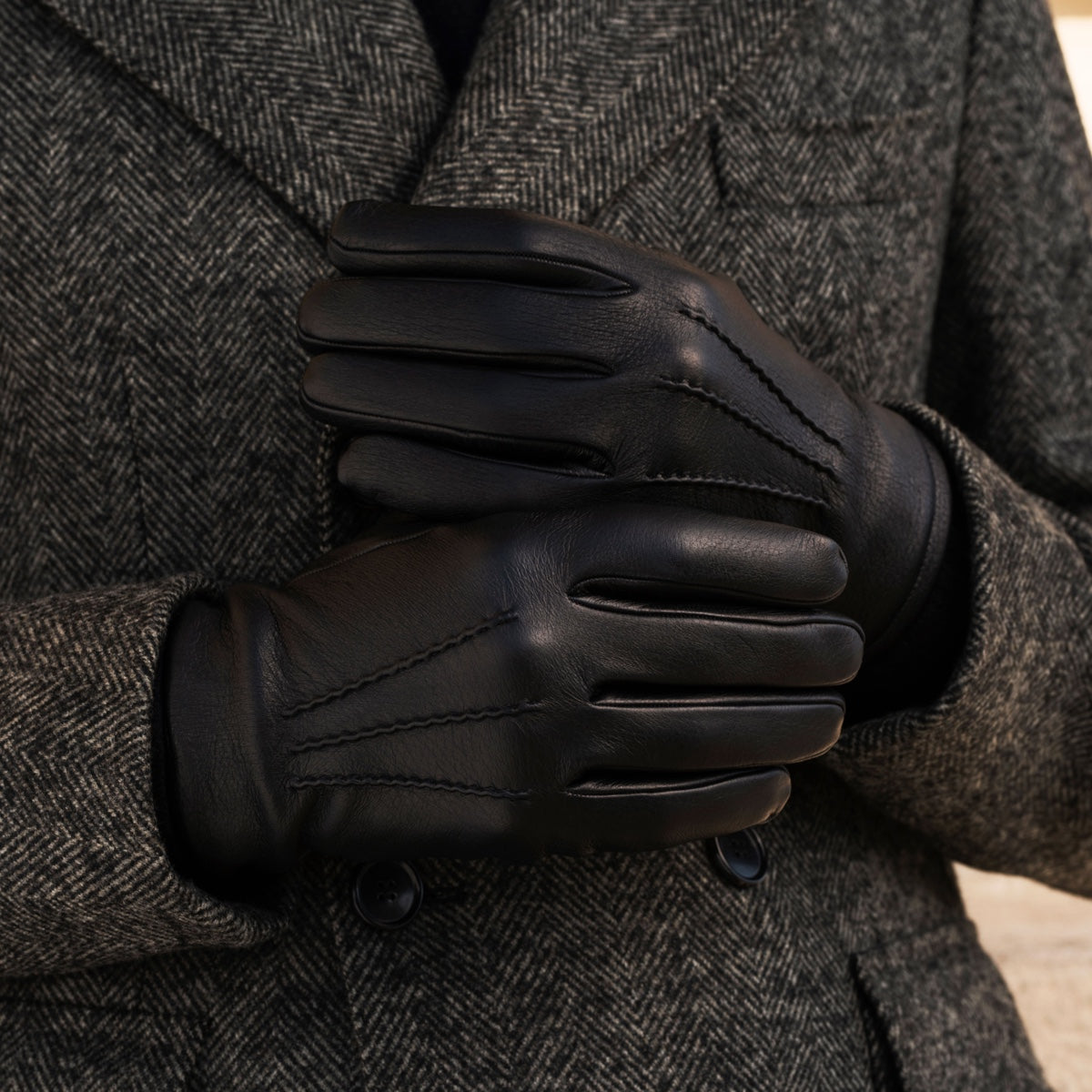 Lorenzo (black) - Italian gloves made of American deerskin leather with cashmere lining — photo 10 of 10