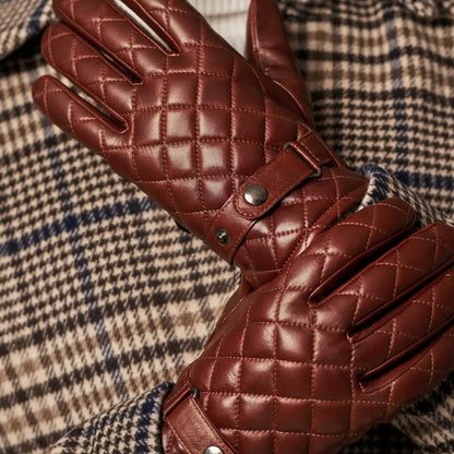 Luca (brown) - Italian lambskin leather gloves with cashmere lining and checkered pattern — photo 8 of 10