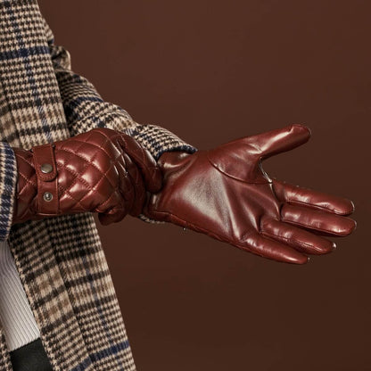 Luca (brown) - Italian lambskin leather gloves with cashmere lining and checkered pattern — photo 10 of 10