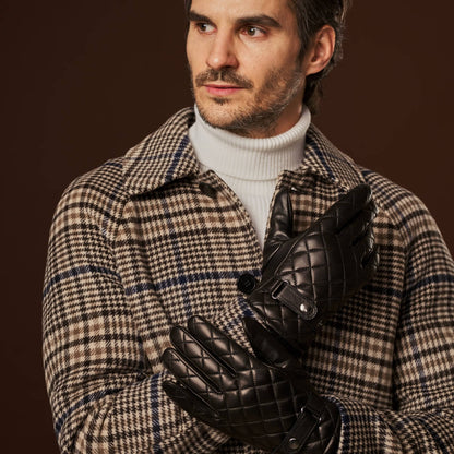 Luca (black) - Italian lambskin leather gloves with cashmere lining and checkered pattern — photo 8 of 10
