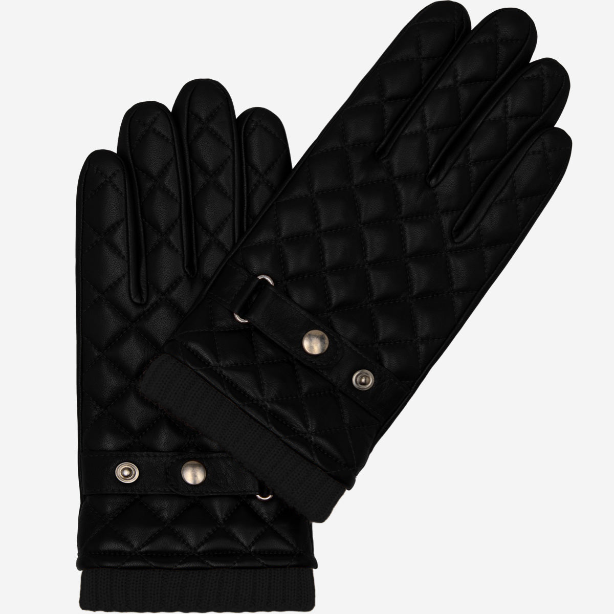 Luca (black) - Italian lambskin leather gloves with cashmere lining and checkered pattern — photo 1 of 10