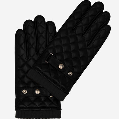Luca (black) - Italian lambskin leather gloves with cashmere lining and checkered pattern — photo 1 of 10