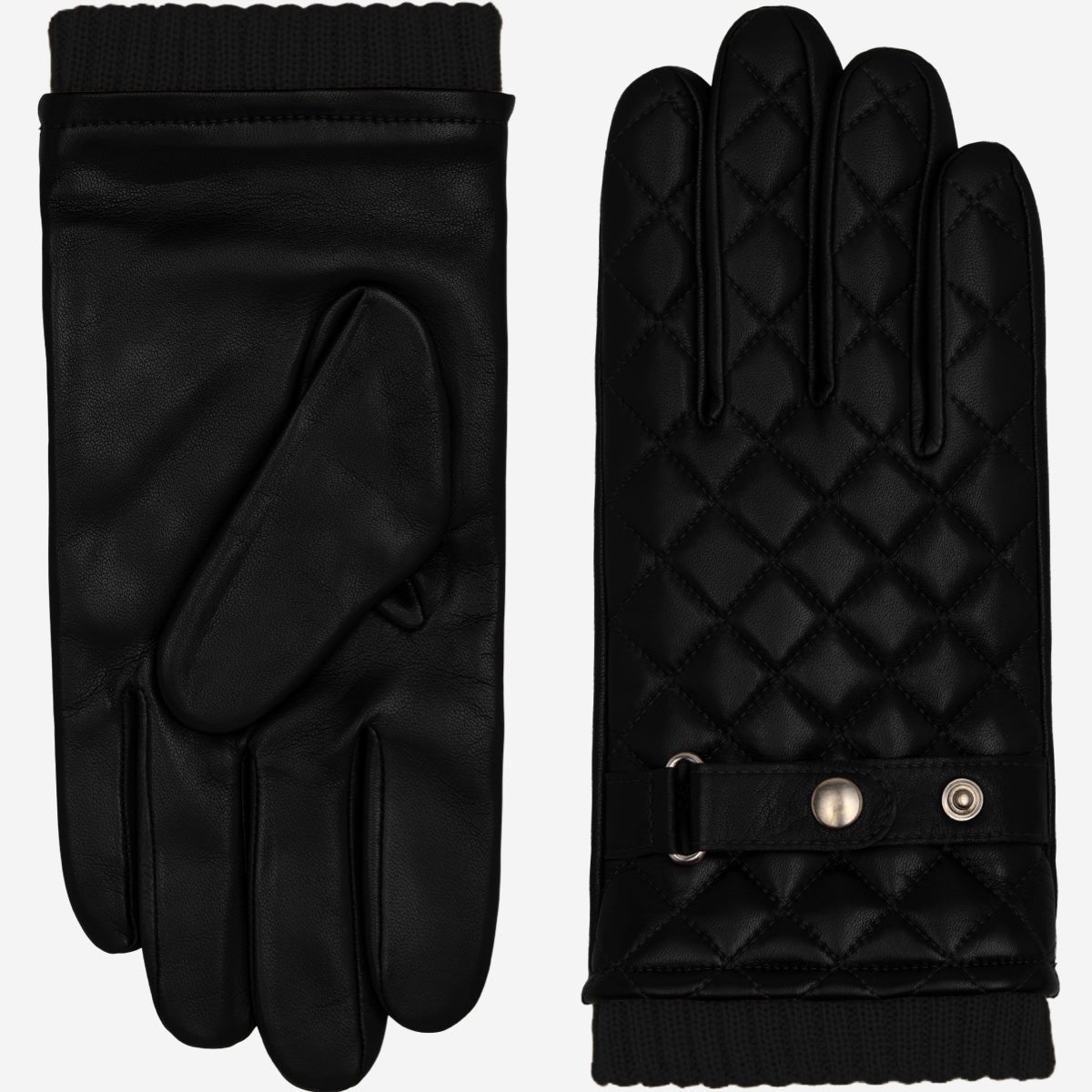 Luca (black) - Italian lambskin leather gloves with cashmere lining and checkered pattern — photo 3 of 10