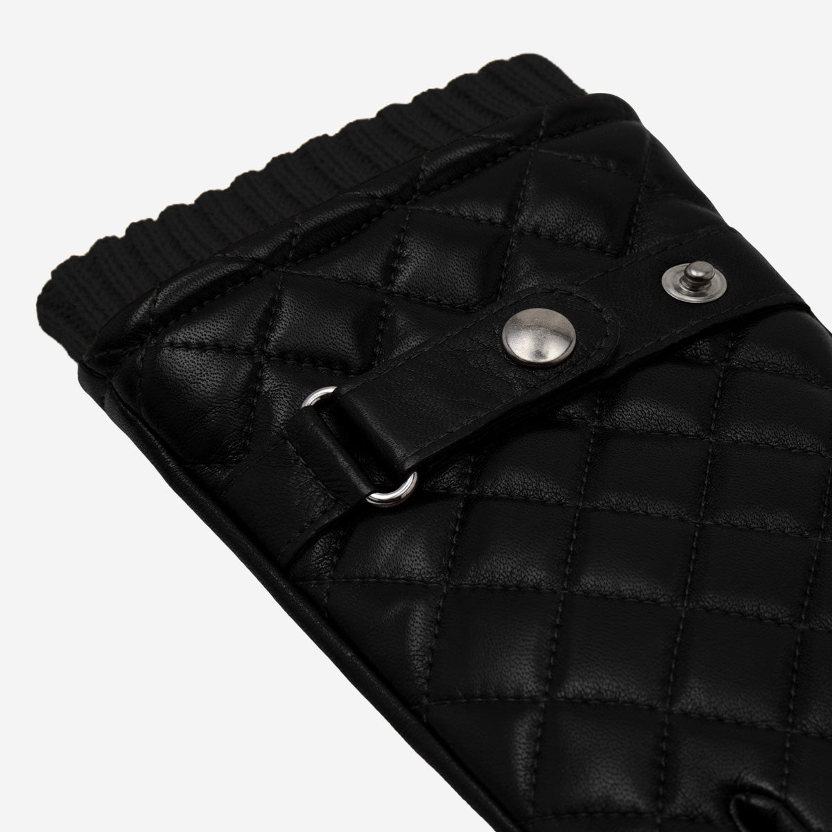 Luca (black) - Italian lambskin leather gloves with cashmere lining and checkered pattern — photo 5 of 10