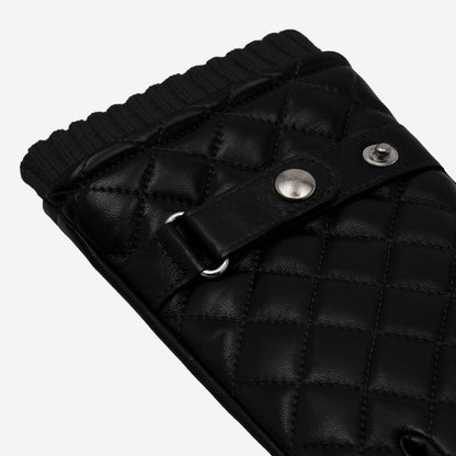 Luca (black) - Italian lambskin leather gloves with cashmere lining and checkered pattern — photo 5 of 10