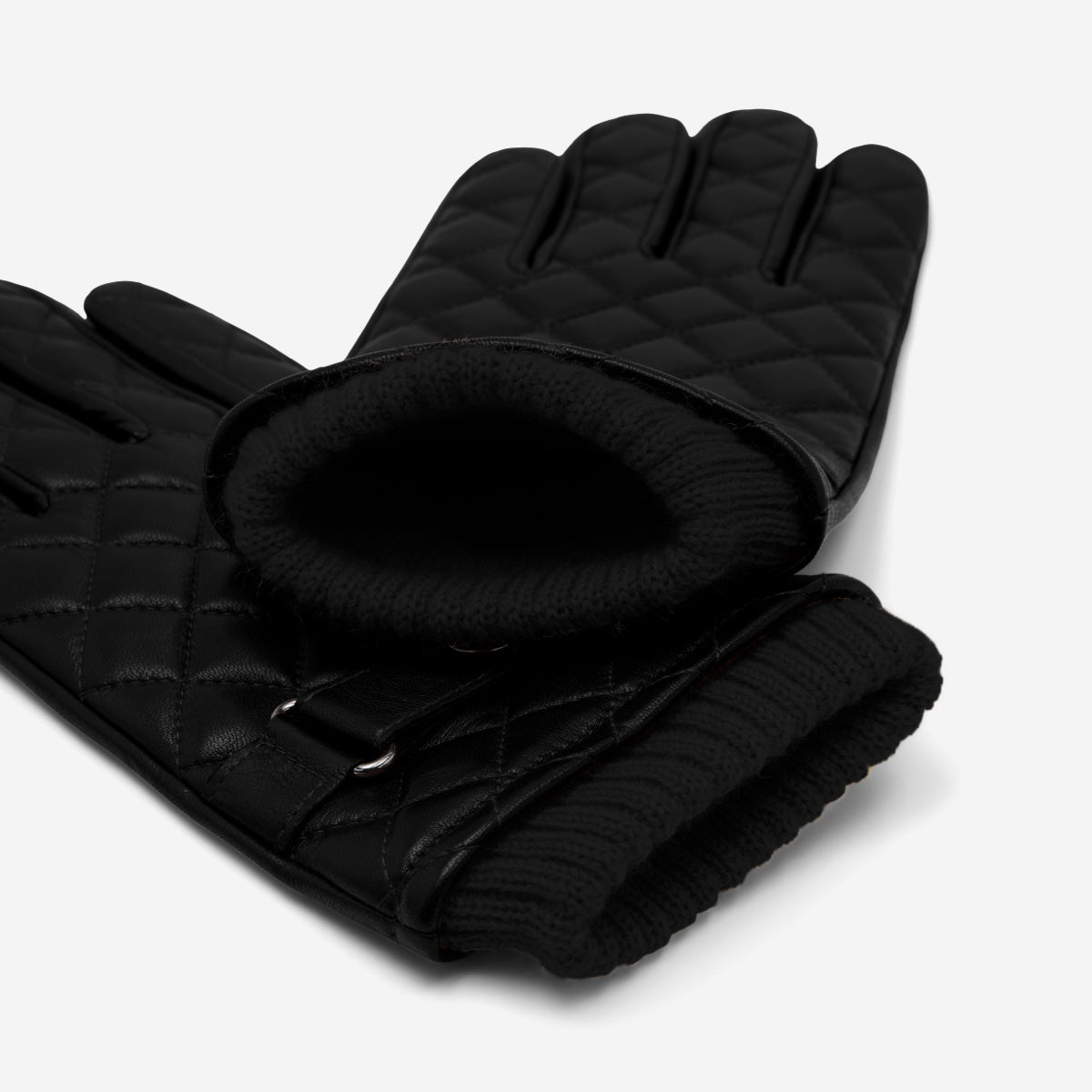 Luca (black) - Italian lambskin leather gloves with cashmere lining and checkered pattern — photo 4 of 10