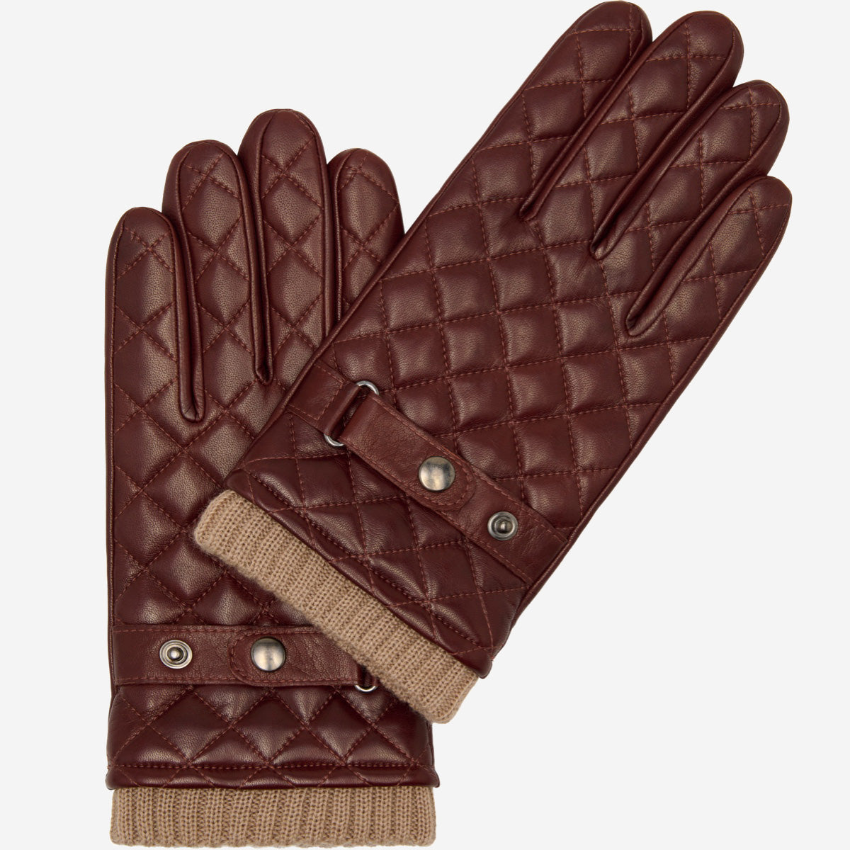 Luca (brown) - Italian lambskin leather gloves with cashmere lining and checkered pattern — photo 1 of 10