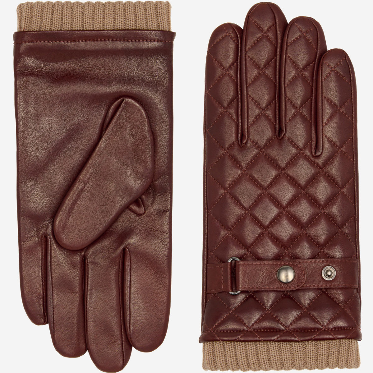 Luca (brown) - Italian lambskin leather gloves with cashmere lining and checkered pattern — photo 3 of 10