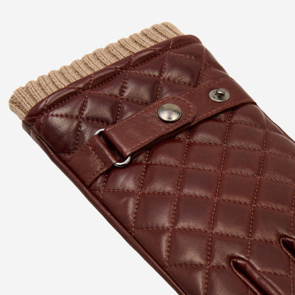 Luca (brown) - Italian lambskin leather gloves with cashmere lining and checkered pattern — photo 4 of 10