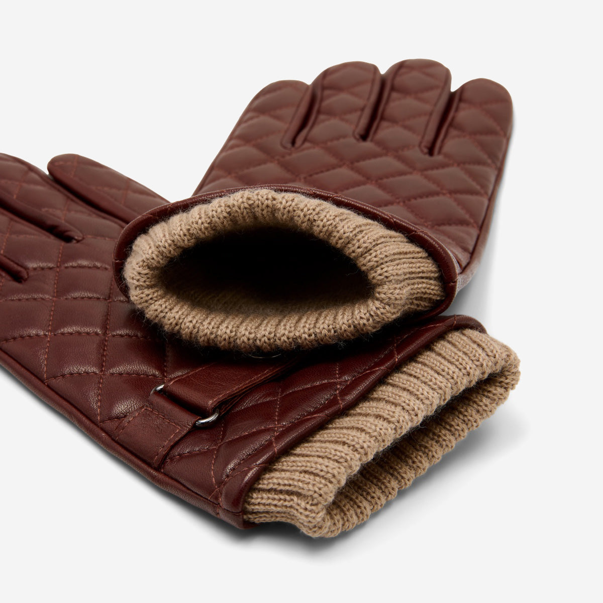 Luca (brown) - Italian lambskin leather gloves with cashmere lining and checkered pattern — photo 5 of 10