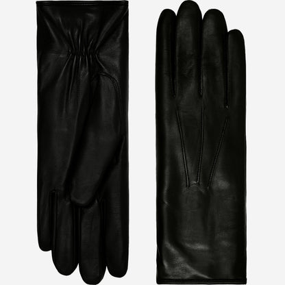 Luciana (black) - Extended women’s Italian lambskin leather gloves with rabbit fur lining — photo 2 of 10