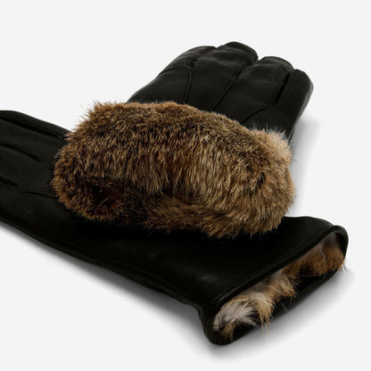 Luciana (black) - Extended women’s Italian lambskin leather gloves with rabbit fur lining — photo 3 of 10