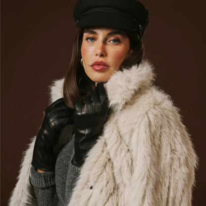 Luciana (black) - Extended women’s Italian lambskin leather gloves with rabbit fur lining — photo 9 of 10