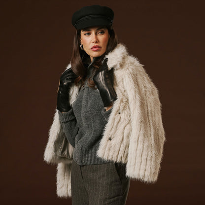 Luciana (black) - Extended women’s Italian lambskin leather gloves with rabbit fur lining — photo 10 of 10
