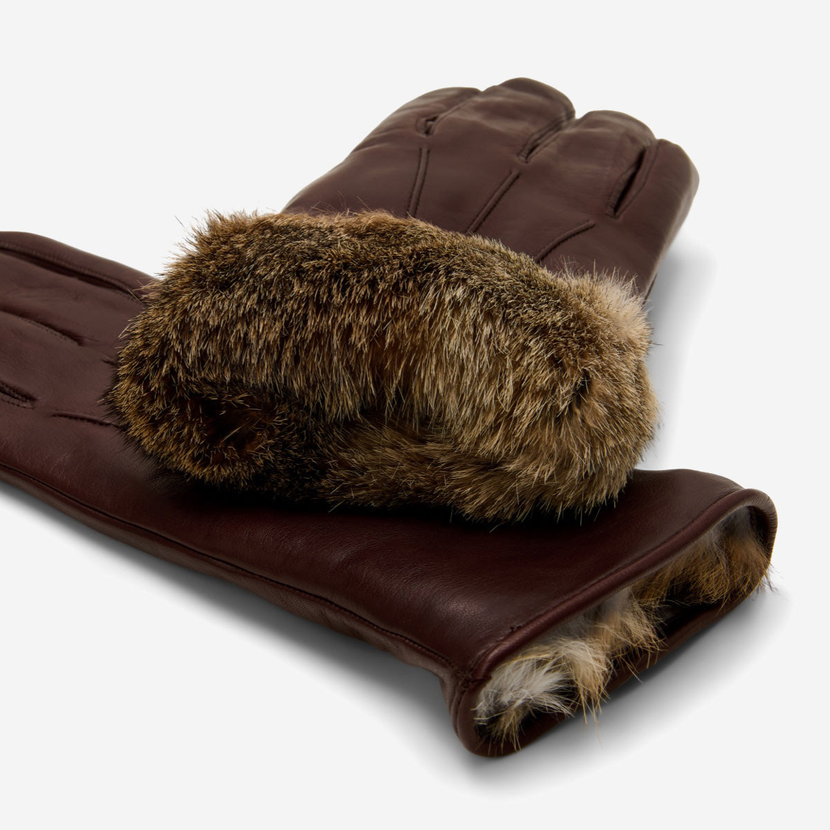 Luciana (brown) - Extended women's Italian lambskin leather gloves with rabbit fur lining — photo 2 of 10