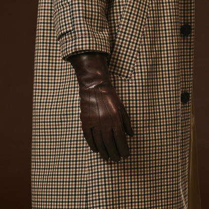 Luciana (brown) - Extended women's Italian lambskin leather gloves with rabbit fur lining — photo 8 of 10