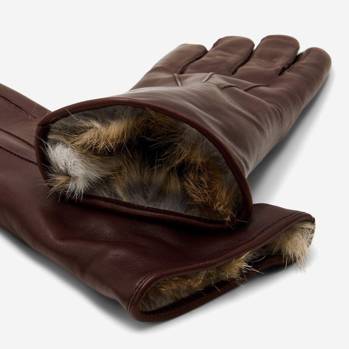 Luciana (brown) - Extended women's Italian lambskin leather gloves with rabbit fur lining — photo 5 of 10