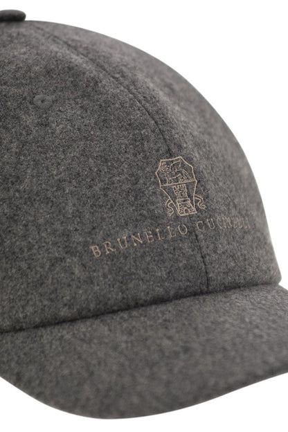 BRUNELLO CUCINELLI Virgin Wool Flannel Baseball Cap with Embroidered Logo