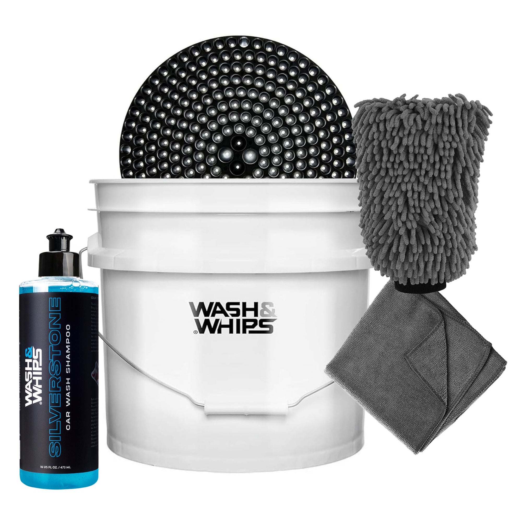 WASH & WHIPS Car Wash Kit - 3-Gallon Bucket with Particle Interceptor Trap, Shampoo, Chenille Mitt & Microfiber Soft Towel, 5pcs — photo 1 of 9