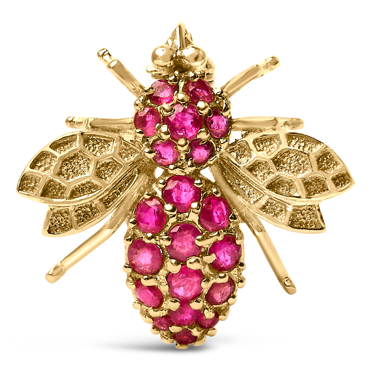 14K Yellow Gold Red Ruby Bee Brooch Pin