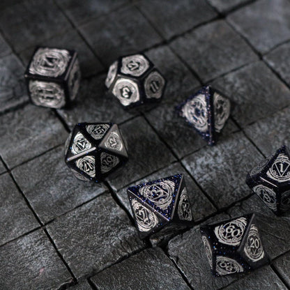 Juego de Dados de DND de Piedras Preciosas, Fuente Plateada de Arenisca Azul Furia de Mago
