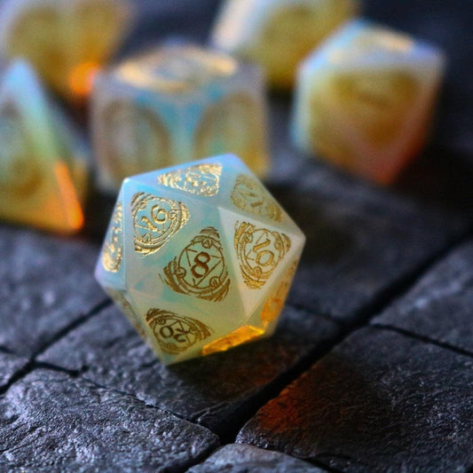 Juego de dados DND tallados a mano de ópalo, gema de furia de mago