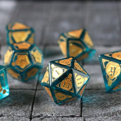 Manatrank-Würfelset aus blauem Zirkonia-Glas für D&D