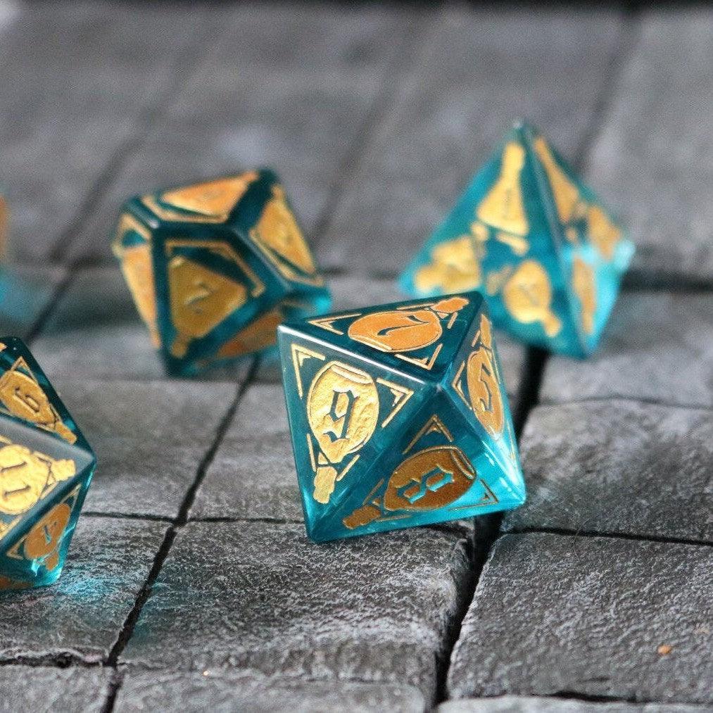 Manatrank-Würfelset aus blauem Zirkonia-Glas für D&D