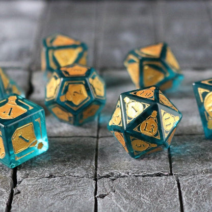 Manatrank-Würfelset aus blauem Zirkonia-Glas für D&D
