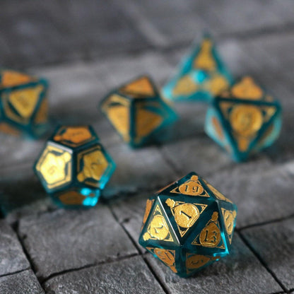 Manatrank-Würfelset aus blauem Zirkonia-Glas für D&D