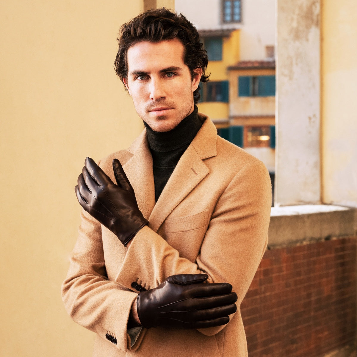 Marco (brown) - Italian lambskin leather gloves with white rabbit fur lining — photo 2 of 10